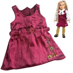 American Girl Julie Christmas Dress & Belt Cranberry Red Crushed Velvet Jumper